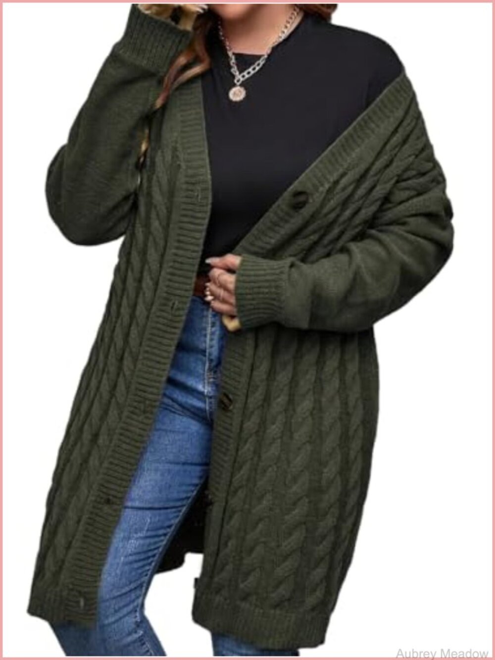 Cable Knit Long Cardigan Sweater Button Front Relaxed Fit